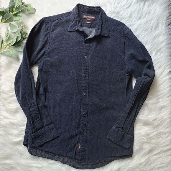 MICHAEL KORS Classic Fit Navy Polka-dot Dress Shirt Medium - Picture 2 of 12